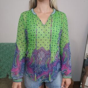 Hale Bob Silk Beaded Blouse Size Small